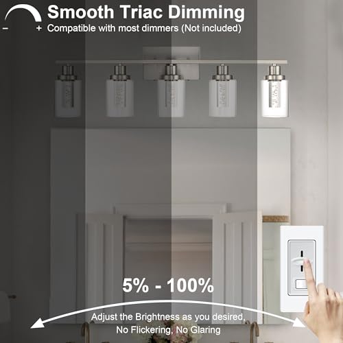 MELUCEE 5-Light Modern LED Vanity Lights for Bathroom Brushed Nickel | 5CCT Dimmable Bathroom Vanity Light Fixtures with Crystal Bubble Clear Glass Shade,3000K-6000K, Built-In LED Chips - color: Brushed Nickel, size: LED-5 Lights