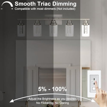 MELUCEE 5-Light Modern LED Vanity Lights for Bathroom Brushed Nickel | 5CCT Dimmable Bathroom Vanity Light Fixtures with Crystal Bubble Clear Glass Shade,3000K-6000K, Built-In LED Chips - color: Brushed Nickel, size: LED-5 Lights