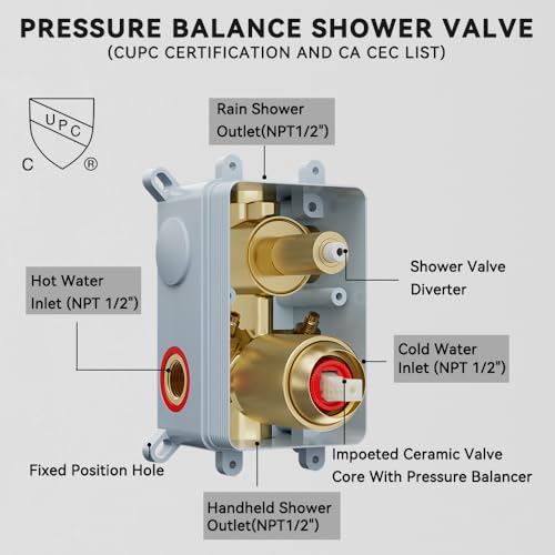 STARBATH Shower Faucet Set Shower System with Diverter Valve, Brushed Gold | 10" Wall Mount Rain Shower Head and Handheld Spray for Two Person,Shower System with Diverter Valve and Trim Kit Complete - color: Gold, size: 10"-01