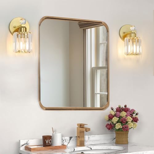 1-Light Gold Bathroom Vanity Light Fixture | Modern, Clear Crystal Glass Shade, Wall Mount, For Bedroom Living Room - color: Gold, size: Linear-1-Light