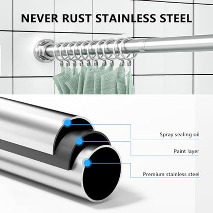 Shower Curtain Rod 27-79 Inches, Adjustable Tension Shower Rod No Drilling, No Slip, Spring Tension Curtain Rod for Bathroom Kitchen Closet Windows - Silver - color: Silver