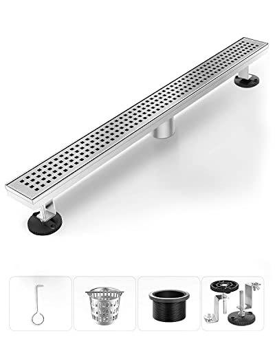 Linear Shower Drain 24 Inch Brushed Nickel,Bathroom Shower Floor Drain | 304 Stainless Steel, Modern, with Grate Removable&Adjustable Leveling Feet, for Bath, Kitchen, Remodel Shower, Tile Floor - color: Brushed Nickel, size: 24in