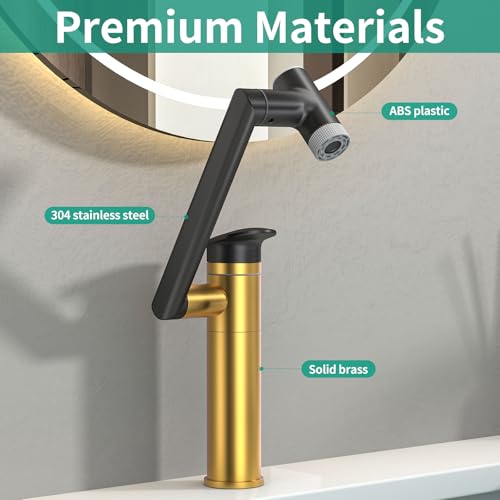 Modern Bathroom Faucet 1 Hole with Temperature Display, Matte Black | Batteries-Free, 1080° Rotatable Single Hole Bathroom Faucet, Single Handle Bathroom Vanity Faucets, 2 Spray Modes - color: Matte Black