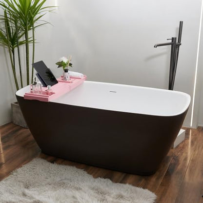 Pink Bamboo Bathtub Caddy with Bath Sponge, Bath Tray for Bathtub, Expandable Size, Fits Most Bath Tubs