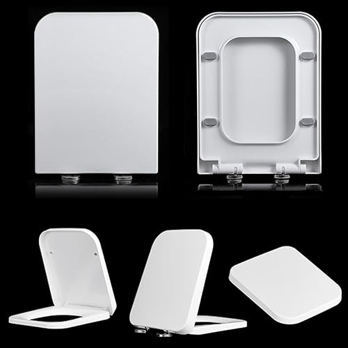 Elongated Square Toilet Seat 18.5 - Soft Close Lid, Durable Plastic, Easy Clean, Quick Install, White - Safe & Sturdy Design for Modern Bathrooms (04F) - size: 04F