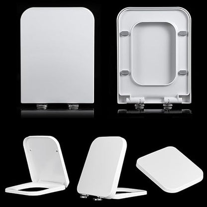 Elongated Square Toilet Seat 18.5 - Soft Close Lid, Durable Plastic, Easy Clean, Quick Install, White - Safe & Sturdy Design for Modern Bathrooms (04F) - size: 04F