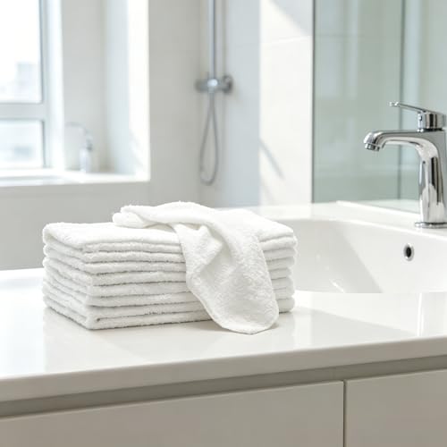 Washcloths, 18 Pack White 12x12 Inch Soft Absorbent Quick Dry Cotton Face Towels, Multipurpose Cloths for Bathroom, Gym, Household Cleaning