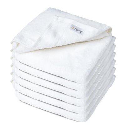 White Extra Large Washcloths Set of 6 Soft Body Cloths 13” x 13” 70% Viscose Derived from Bamboo, 30% Cotton Spa-Like Feel Silky for Skin Cleansing - color: White
