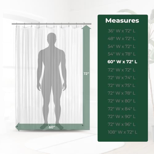 Clear Shower Curtain Liner with Side Suction Cups, Premium PEVA Plastic Shower Liner with 3 Magnets, Waterproof Bathroom Curtain, 60 x 72, Clear - color: 1. Clear, size: 60"W x 72"L (Pack of 1)