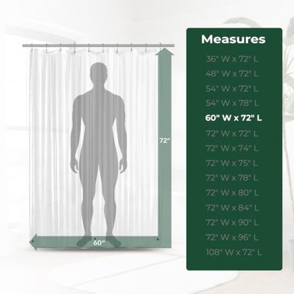 Clear Shower Curtain Liner with Side Suction Cups, Premium PEVA Plastic Shower Liner with 3 Magnets, Waterproof Bathroom Curtain, 60 x 72, Clear - color: 1. Clear, size: 60"W x 72"L (Pack of 1)