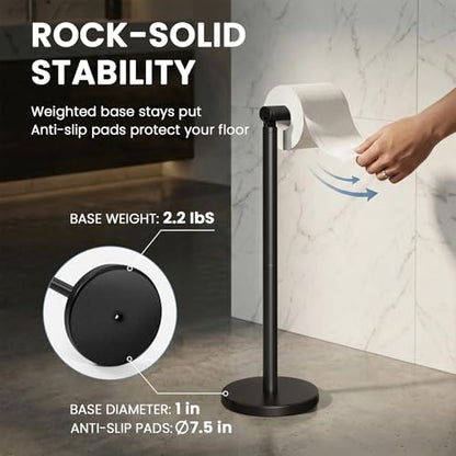 Cesun Free Standing Toilet Paper Holder Stand with Weighted Base, Black | SUS304 Rustproof Steel | Thick Non-Slip Base | Swivel Pivot Design | Slim Footprint | Holds 5 Rolls - color: Black
