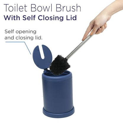 Toilet Bowl Cleaning Brush, Self-Closing Lid, Stainless-Steel Holder, 360 Degree Brush Head, Fingerprint-Proof, Rust Resistant, Compact Size (1 Pack, Navy) - color: Navy