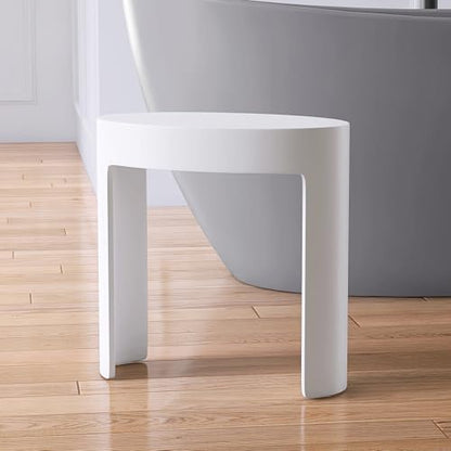Solid Surface Shower Stool, White Shower Bench, | Waterproof Bathroom Seat for Inside Showers with 400 lbs Capacity, 9.84"D x 16.93"W x 16.93" - color: White Oval