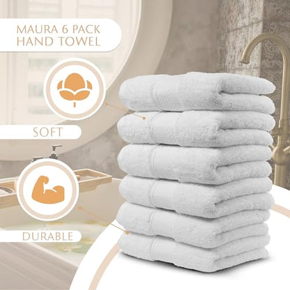 MAURA White Hand Towels for Bathroom. Luxury Turkish Cotton Bath Hand Towels Set of 6. Ultra-Soft, Thick & Plush - White - color: White, size: Hand Towel (6-Pack)