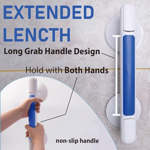 2pack 12inch Shower Grab Bar with Large Suction Cups, No Drill Bathroom Safety Handle, Non Slip ABS Grip Support Bar for Seniors, Elderly, Shower and Bathtub(Blue) - color: Blue