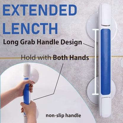 2pack 12inch Shower Grab Bar with Large Suction Cups, No Drill Bathroom Safety Handle, Non Slip ABS Grip Support Bar for Seniors, Elderly, Shower and Bathtub(Blue) - color: Blue