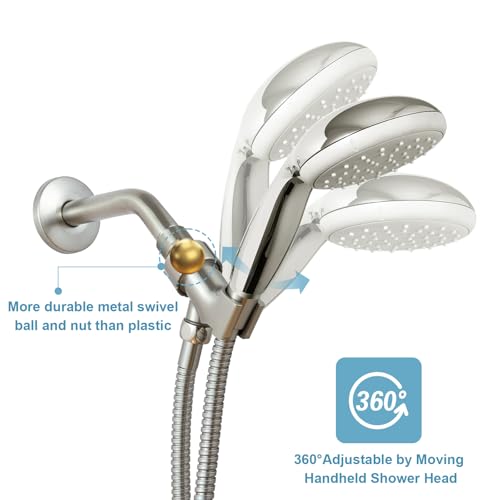OFFO Shower Head Holder with Solid Metal Ball for Handheld Shower Head, Brushed Nickel Adjustable Shower Arm Mount for Connecting Shower Arm and Shower Hose, 1/2 in IPS Female Inlet and Male Outlet - style: Brushed Nickel