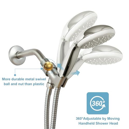OFFO Shower Head Holder with Solid Metal Ball for Handheld Shower Head, Brushed Nickel Adjustable Shower Arm Mount for Connecting Shower Arm and Shower Hose, 1/2 in IPS Female Inlet and Male Outlet - style: Brushed Nickel