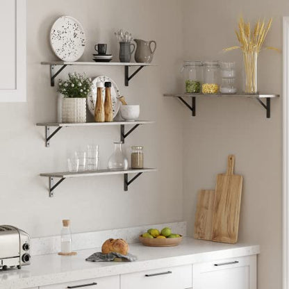 Long Wall Shelves, 31.5" Wall Mounted Shelves with Metal Brackets | Floating Book Shelves, Set of 2, Easy Assembly, Max Load 22lbs, Wall Storage Ledges, Living Room/Bathroom/Bedroom, Gray Wash - color: Grey Wash, size: 31.5 Inch