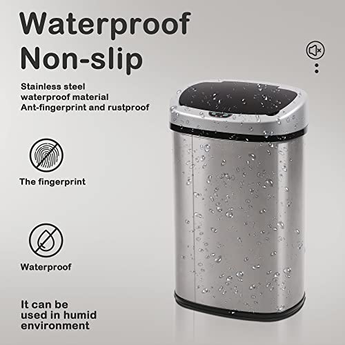 Kitchen Trash Can, 13 Gallon Automatic Gabage Can with Lid and Motion Sensor for Kitchen Home Office Bedroom Bathroom Living Room, Kitchen Garbage Can Touchless Trashcans Stainless Steel Can - color: SILVER