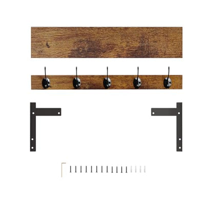 Coat Rack with Wall Mount, 23 Inch Long Entryway Wall Shelf with Hooks, Wood Hanger with Storage Shelf for Bathroom, Hallway, Rustic Brown - size: 23 inch Long