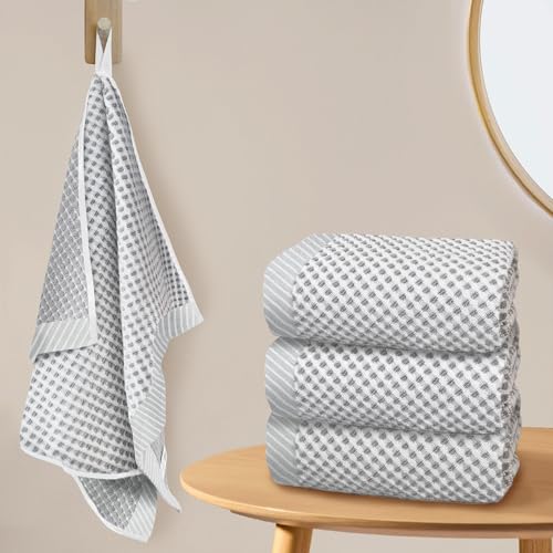 VOOVA & MOVAS 100% Cotton Waffle Large Hand Towels 4PC – Luxury Hand Towels with Hanging Loop 20"x30" | Soft | Absorb | Quick Dry | Lightweight, Durable Bathroom Essentials, White and Gray Waffle - color: White + Gray, size: 4PC Hand Towels