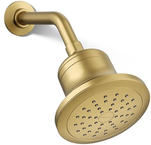 KOHLER Cinq Round Single-Function Filtered Showerhead, 2.5 GPM | 33631-Y-2MB, Five-Layer Filtration, Full Coverage Spray, Vibrant Brushed Moderne Brass - color: Vibrant Brushed Moderne Brass, size: 2.5 GPM, style: Round