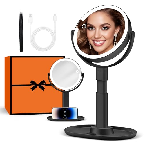 B Beauty Planet Makeup Mirror with Lights, Lighted Magnifying Mirror 30X with 3 Lighting and Adjustable Brightness, 2-Sided Height Adjustable Vanity Mirror for Bathroom, Gifts for Women Black - color: Black