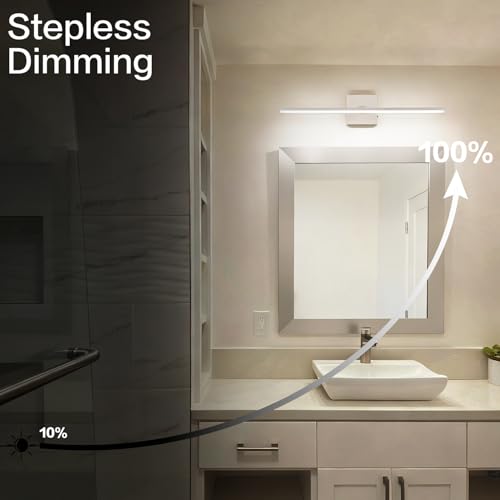 24 Inch Bathroom Light Fixtures Over Mirror Brushed Nickel Arm Design Wide LED Vanity Bar 5CCT 2900K 6000K 18W 1440lm - color: Brushed Nickel- 5CCT& Dimmable, size: 24-inch