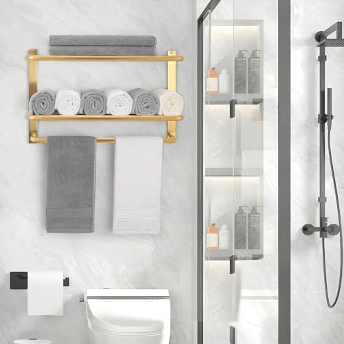 3-Tier Bathroom Towel Rack, SUS 304 Wall Mount, Brushed Gold - color: Brushed Gold, size: 23 Inch 3 Tier