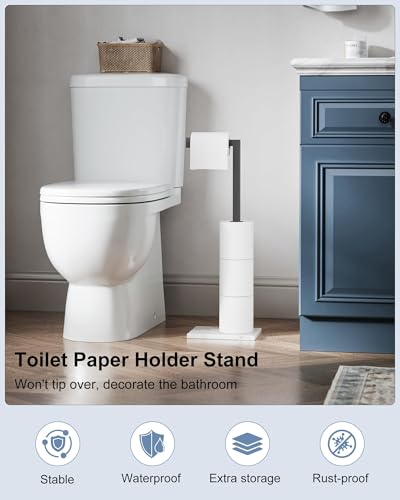 Free Standing Toilet Paper Holder Stand Matte Black Tissue Roll Holder | SUS 304 Stainless Steel Rustproof 22 Inch Rotating Bathroom Toilet Paper Stand for 4 Rolls with Marble Base by HOMEMYSTIQUE - color: Matte Black