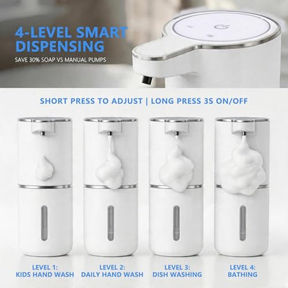 Automatic Foam Soap Dispenser – USB Rechargeable Smart Hand Soap Dispenser with 4-Level Adjustable, 380mL Wall Mounted or Countertop, IPX5 Waterproof, for Bathroom Kitchen (White) - color: White1