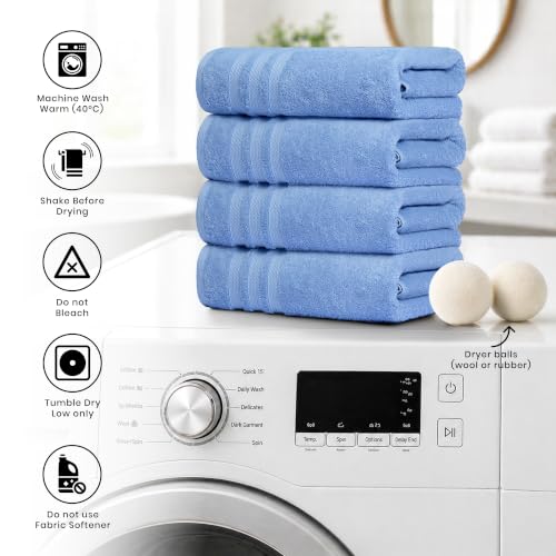 Bath Towels Set of 4 Extra Large Towels set 30x60 In, 100% Uzbek Cotton 600 GSM Oeko-TEX, Larger & Lighter Weight Quicker to Dry, Super Soft and Absorbent, Perfect for Bathroom- Light Blue - color: Light Blue