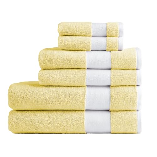 Lacoste Sport Stripe 6-Piece Luxury Cotton Towel Set – Made with 100% Soft Supima Cotton, Absorbent & Quick-Drying, Includes 2 Bath Towels, 2 Hand Towels, 2 Washcloths, Yellow - color: Yellow