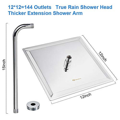 NearMoon Square Rain Shower Head With Extension Arm, Large Stainless Steel Rainfall Shower-Waterfall Full Body Coverage (12 Inch, Chrome) - color: Chrome, size: 12 Inch
