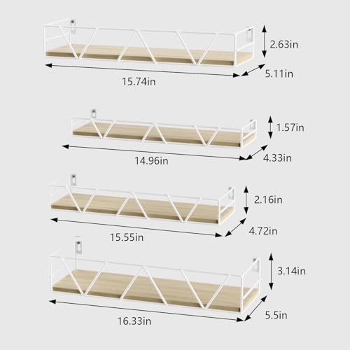 Floating Shelves Set of 4, Wood Wall Shelf, Farmhouse Shelf for Bedroom | Wall Mounted Floating Shelf for Living Room, Bedroom, Bathroom, Kitchen, Office - color: White-4pcs