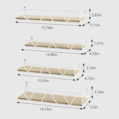 Floating Shelves Set of 4, Wood Wall Shelf, Farmhouse Shelf for Bedroom | Wall Mounted Floating Shelf for Living Room, Bedroom, Bathroom, Kitchen, Office - color: White-4pcs