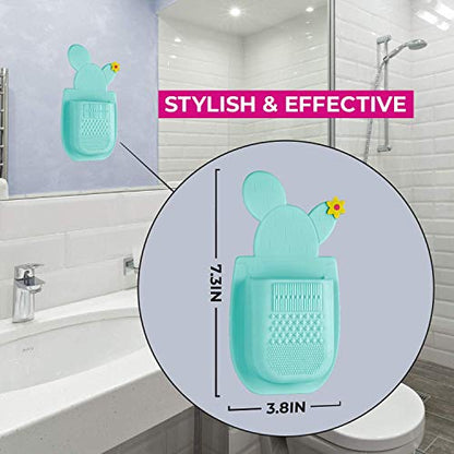 Lindo SiliPocket Silicone Makeup Brush Holder - Toothbrush Holder, Included Brush Cleaning Pad, Extra Strong Self-Adhesive Sticks Easy to Mirrors (Blue) - color: Blue