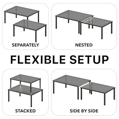 Simple Houseware Cabinet Counter Shelf Organizer w/Steel Surface, Bronze | Expandable & Stackable 9" D x 12.75" W x 5.9" H - color: Bronze