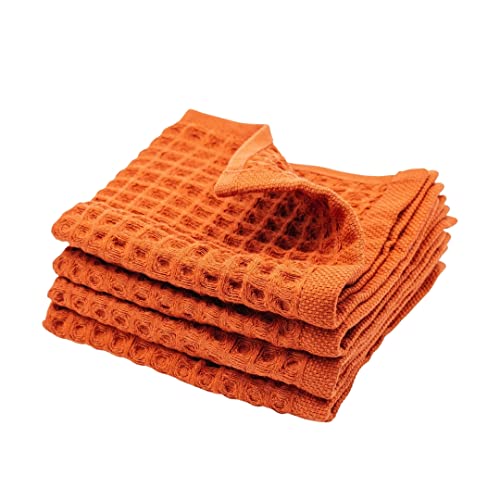 Waffle Washcloths Set, 100% Turkish Cotton (Terra) - color: Terra, size: Washcloths Set (4 Pieces)