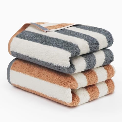 2-Pack Striped Hand Towels for Bathroom, 28x12 Inch Soft Cotton Towels, Absorbent Quick-Dry Guest Bath & Gym Towels, Kitchen Hand Towel Set (Gray)