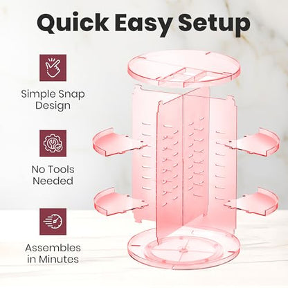 Masirs 360 Rotating Makeup Organizer Countertop, Adjustable Shelf, Pink | 360-Degree Rotating Makeup Organizer, Adjustable Shelf Height, Cosmetic Perfume Skincare Storage, Vanity Countertop, Pink - color: Pink