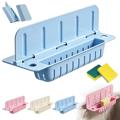Foldable Sink Splash Guard with Suction Cups, 13.9 inch Sink Water Splash Guard, Detachable Reusable Kitchen Water Baffle Anti-Splash, with Flip-down Storage Rack, Easy to Clean (Blue) - color: Blue