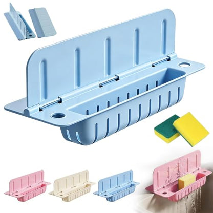 Foldable Sink Splash Guard with Suction Cups, 13.9 inch Sink Water Splash Guard, Detachable Reusable Kitchen Water Baffle Anti-Splash, with Flip-down Storage Rack, Easy to Clean (Blue) - color: Blue