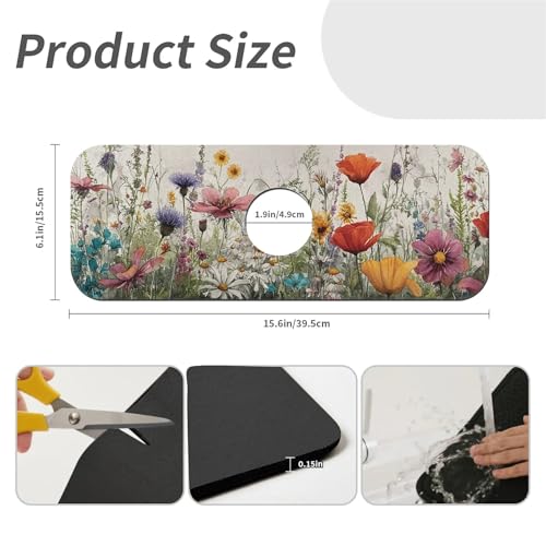 Kitchen Sink Splash Guard，wildflowers-in the meadow Faucet Mat Sink Gadgets-Super Absorbent Fast Drying Mat Drip Catcher for Kitchen, Bathroom,Sink Mat, Dish Drying Mat, Bathroom(15" X 5.5" ) - color: wildflowers-in the meadow