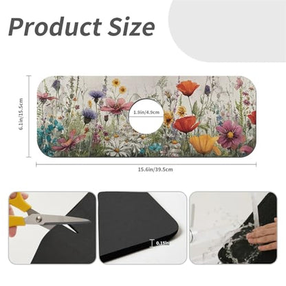 Kitchen Sink Splash Guard，wildflowers-in the meadow Faucet Mat Sink Gadgets-Super Absorbent Fast Drying Mat Drip Catcher for Kitchen, Bathroom,Sink Mat, Dish Drying Mat, Bathroom(15" X 5.5" ) - color: wildflowers-in the meadow