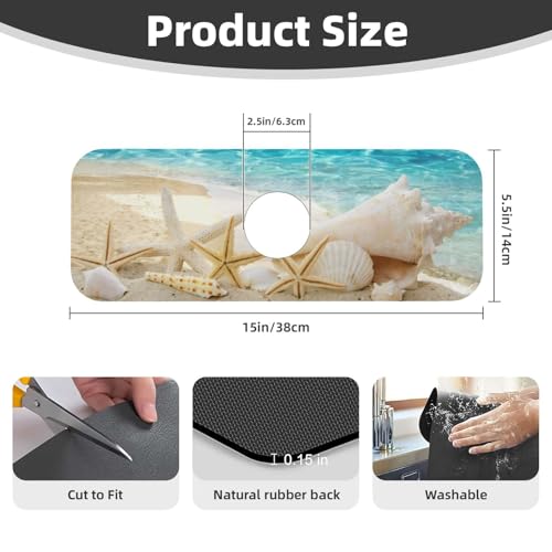 Summer Beach Starfish Sea Shell Blue Sky Sun Kitchen Sink Splash Guard Faucet Mat Super Absorbent Fast Drying Mat Sink Gadgets-Fast Drying Pad Sink Mat For Kitchen Bathroom (15" X 5.5" ) - color: Summer Beach Starfish Sea Shell Blue Sky Sun