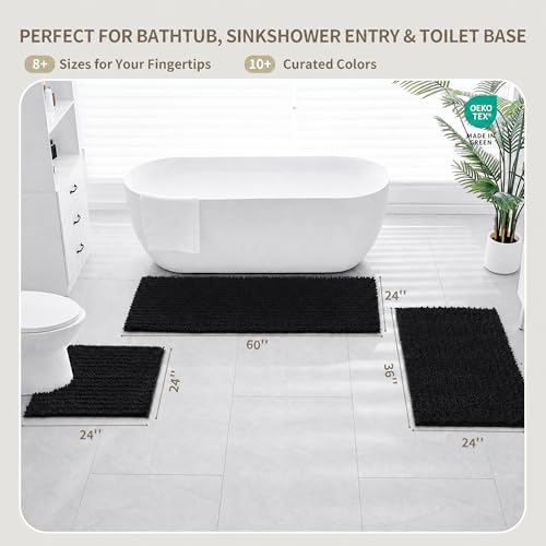 Toilet Rugs U-Shaped Mat 24x24, Contour Bathroom Mat - Ultra Soft & Absorbent Chenille, Quick-Dry, Machine Washable with Non Slip Barrier Backing, Black - color: Black, size: 24" X 24"(Toilet Rug)