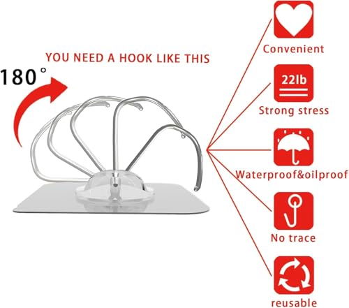 Adhesive Wall Hooks for Hanging Heavy Duty Towel Coat Hooks | Waterproof Transparent Hook for Bathroom Shower Kitchen Keys Door Outdoor Home Improvement Utility Hook 20 Pack - size: Medium Hooks - 20 Pcs