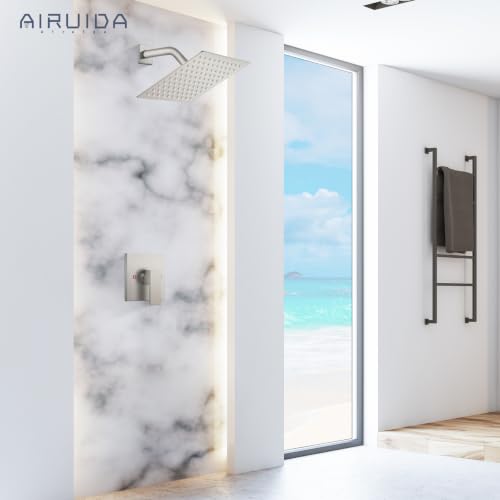 Airuida Shower Faucet Set,8 Inch Shower Valve Kit,Brushed Nickel | Male Threads,Rough-in Valve Shower Trim Kit,Single Handle Control Shower Set - color: Brushed Nickel, size: 8 Inch
